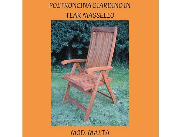 SEDIA POLTRONCINA PIEGHEVOLE CON SCHIENALE REGOLABILE MALTA IN LEGNO TEAK MASSELLO THAILANDESE